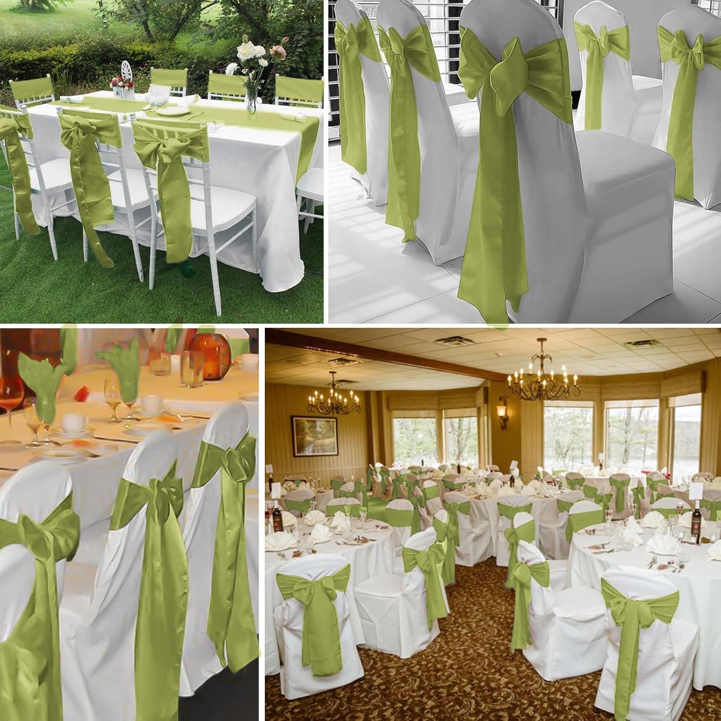 fani 60 PCS Apple Green Satin Chair Sashes Bows Universal Chair Cover for Wedding Reception Restaurant Event Decoration Banquet,Party,Hotel Event Decorations (7 x 108 inch)