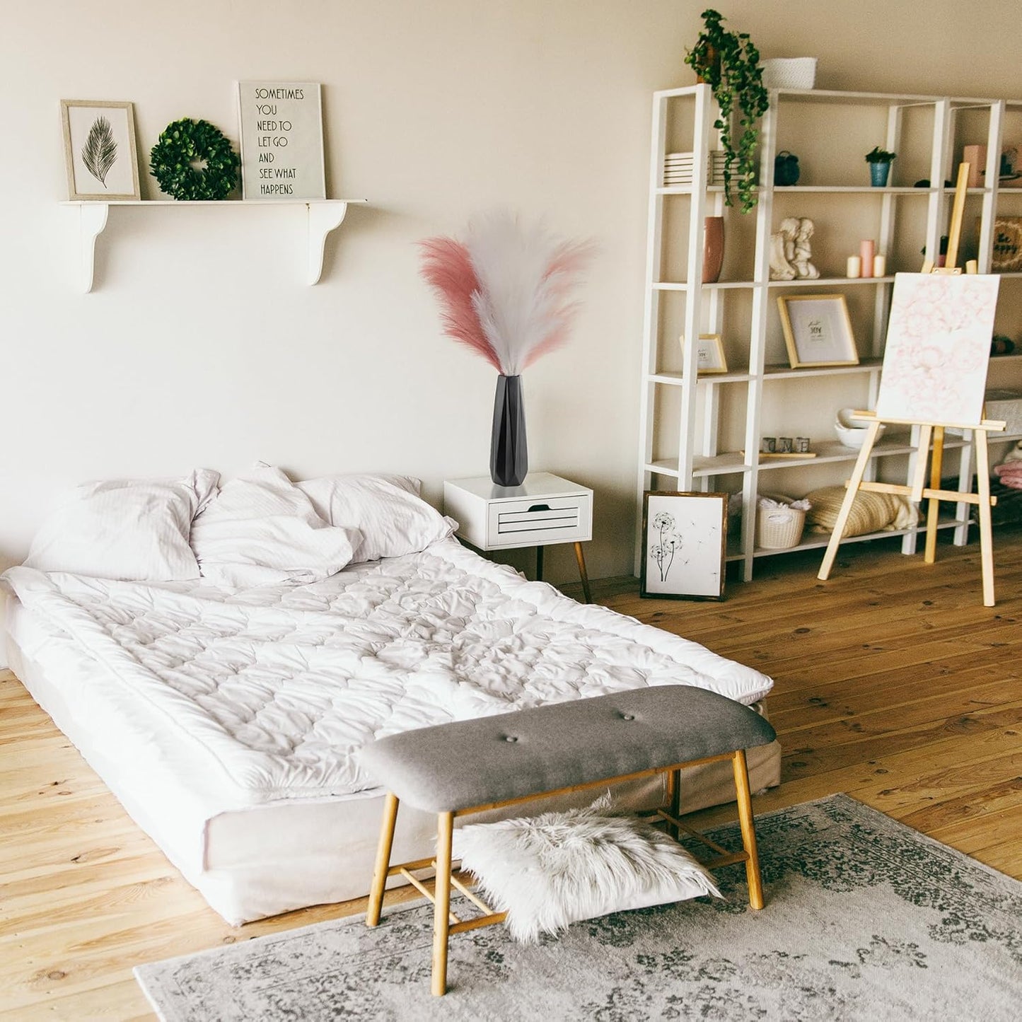 Pampas Grass Decor Tall, 43"/110cm Faux Pampas Grass 6 Stems Large Pompass Grass Branches Tall Bulk Boho Flower Arrangement for Home Room Wedding Party Decor