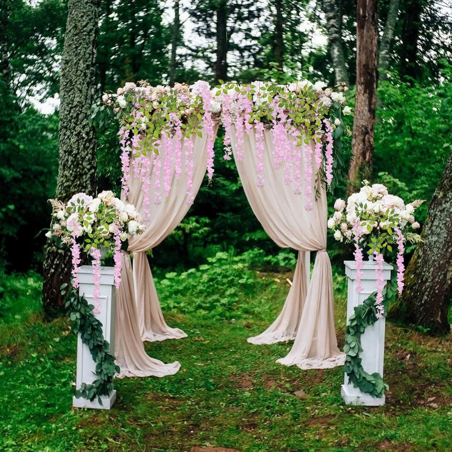 36 Pack Pink Wisteria Hanging Flowers, 3.44 Ft Fake Hanging Flowers, Artificial Wisteria Garland Vines for Wedding Room Backdrop Outdoor Patio Garden Decoration