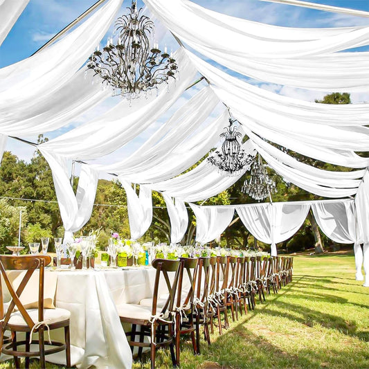 6 Panels White Wedding Ceiling Drapes 5ftx40ft Ceiling Drapes Chiffon Fabric Arch Draping Sheer Curtains Soft Drapery Draping Wedding Ceiling Decorations for Party Ceremony Stage Swag