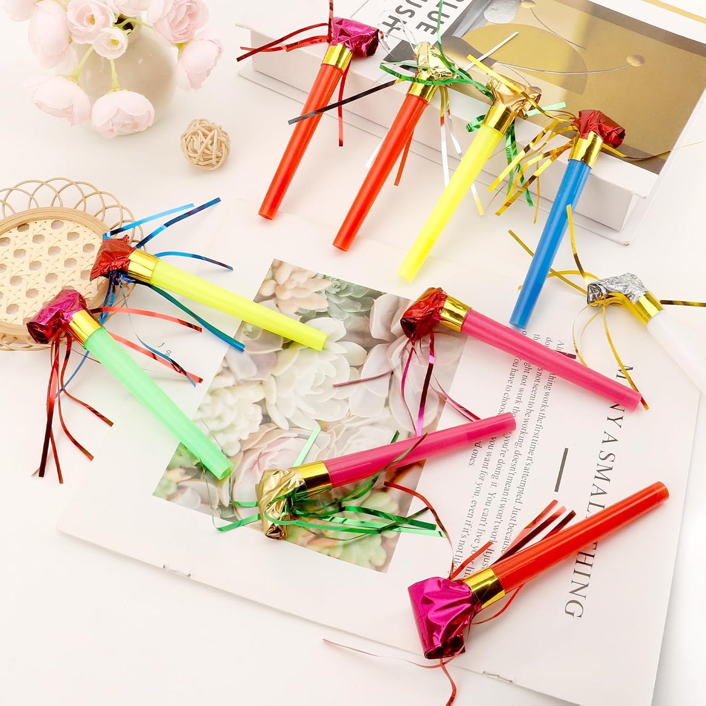 Party Blowers, 25 PCS Party Blowers for Kids, Party Blowouts, Party Noise Makers Horns, Fringed Birthday Blowers Noisemakers Blow Horns Party Whistles Favors for Birthday Christmas New Years Events