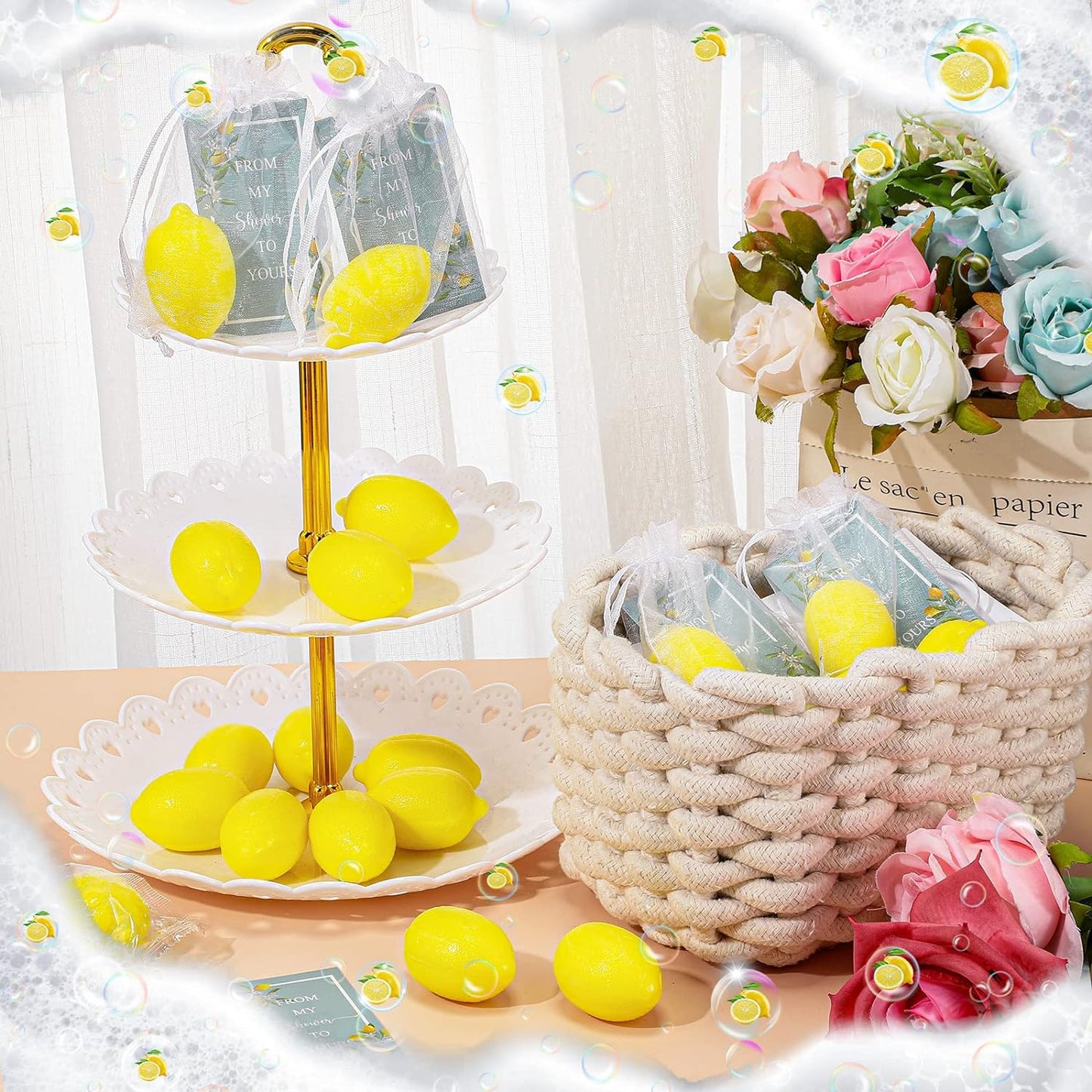 Lounsweer Set of 80 Wedding Lemon Soap Favors Mini Bridal Shower Favors Natural Lemon Shaped Soap Bar with from My Shower to Yours Cards and White Organza Bags for Party Baby Shower Decorations