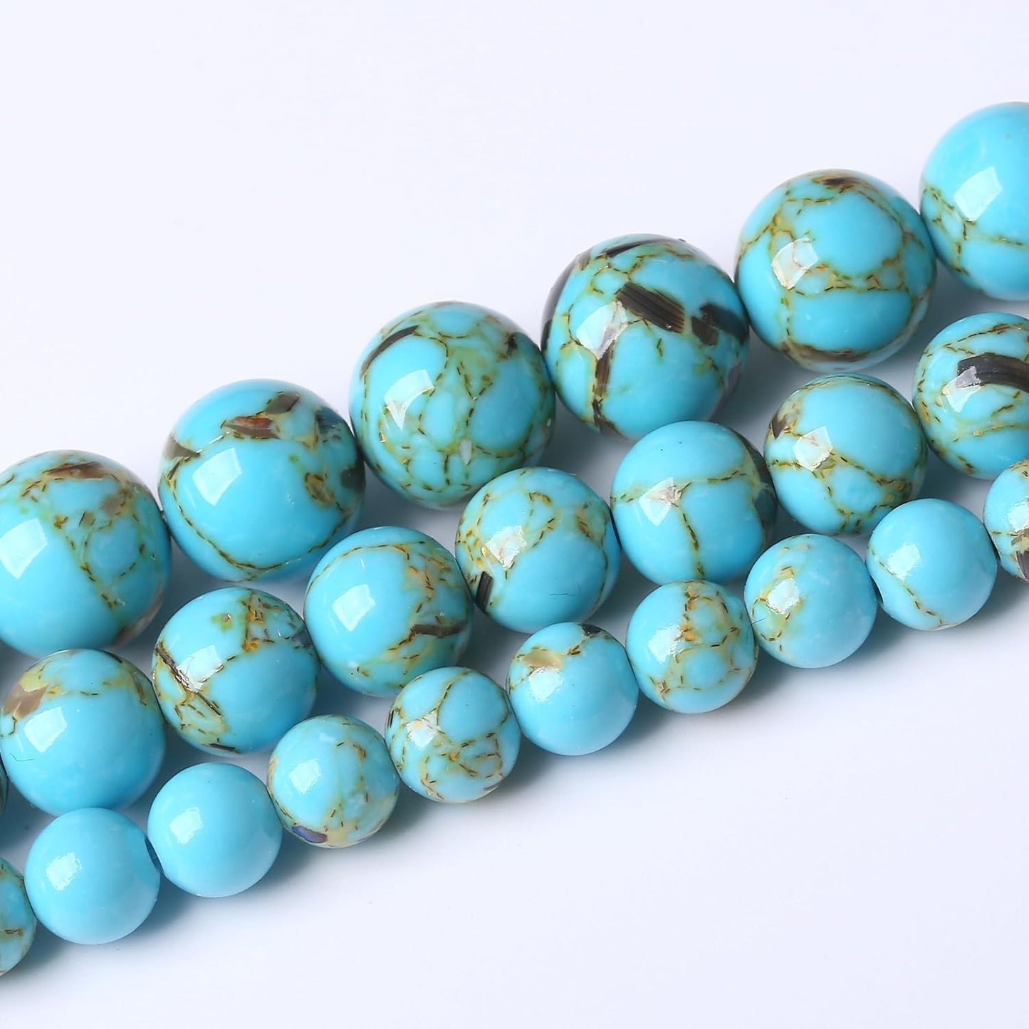 Blue Shell Turquoise Stone Beads Gemstone Round Crystal Energy Jade Beads Stone Beads for Jewelry Making DIY Bracelet Necklace Jewelry Making 1 Strand 15.5inch 35PCS 10MM