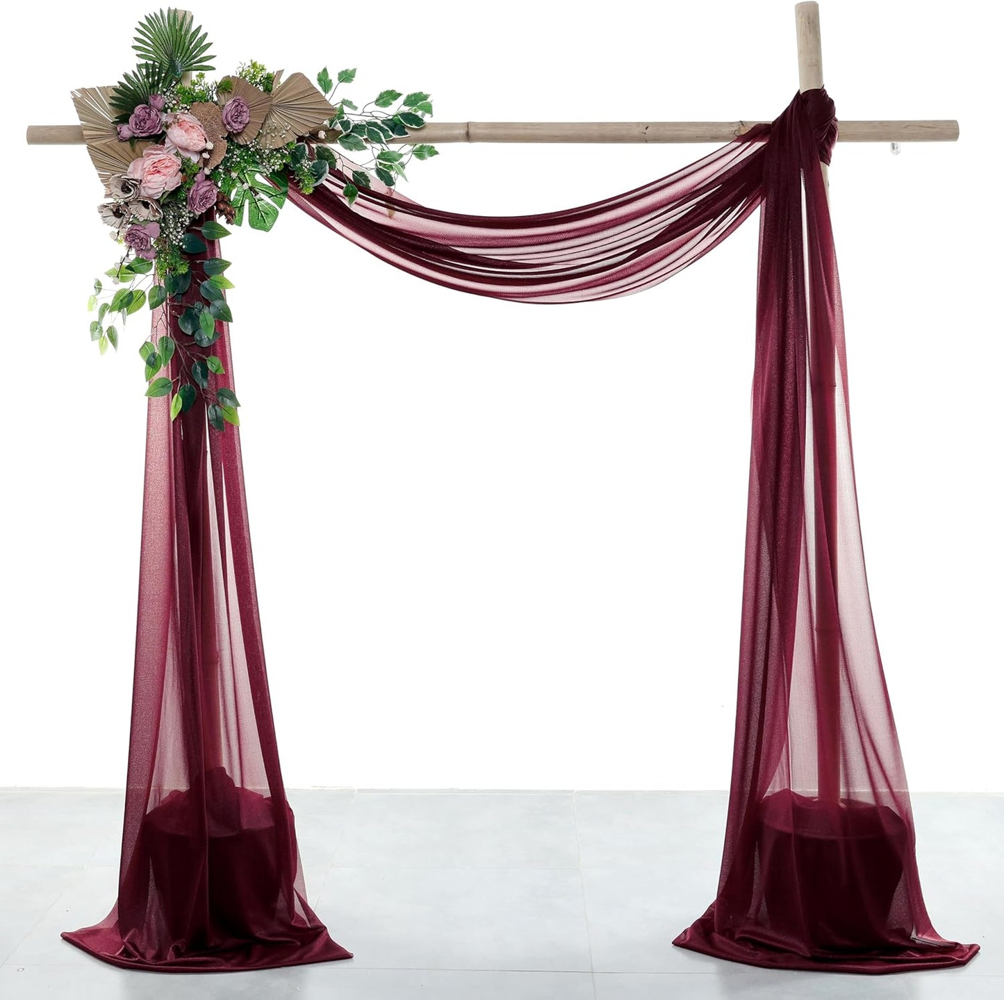 VDS Pack of 2 Panel (30 Inch X 30 Feet) Wedding Arch Draping Fabric Sheer Chiffon Fabric Drapery for Wedding Ceremony Reception Swag Backdrop Canopy Chuppah ARBO Altars Decoration (Burgundy)