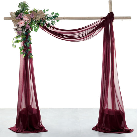 VDS Pack of 1 Panel (30 Inch X 30 Feet) Wedding Arch Draping Fabric Sheer Chiffon Fabric Drapery for Wedding Ceremony Reception Swag Backdrop Canopy Chuppah ARBO Altars Decoration (Burgundy)