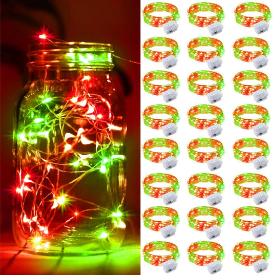 ZGWJ 24 Pack Christmas Fairy Lights Battery Operated, 7ft 20LED Mini Fairy String Lights Silver Wire 3 Modes Waterproof for Christmas Tree DIY, Parties, Bedroom Decorations Red&Green