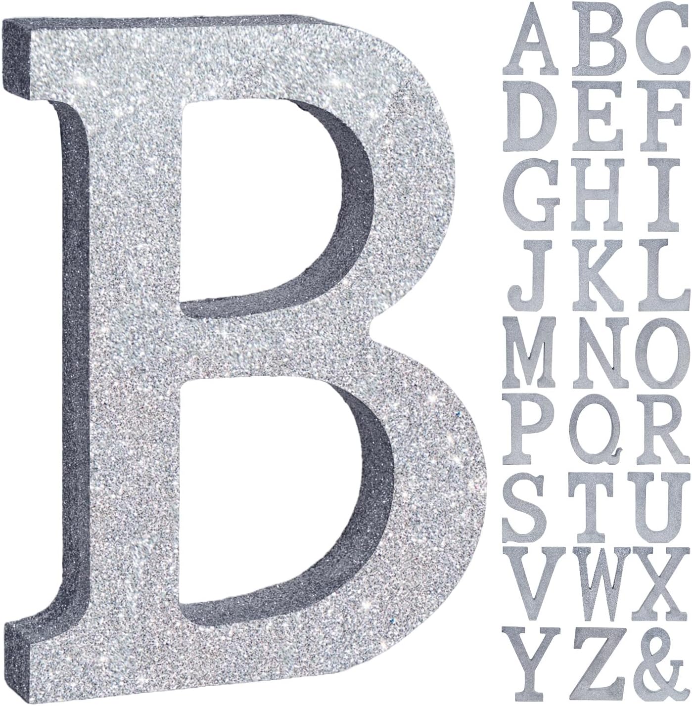 TONIFUL 8 Inch Silver Glitter Letter B Table Centerpiece A-Z Silver Birthday Party Decorations,Silver Alphabet B for Birthday,Chrismas,Graduation,Bridal Shower,Wedding,Anniversary Party Supplies