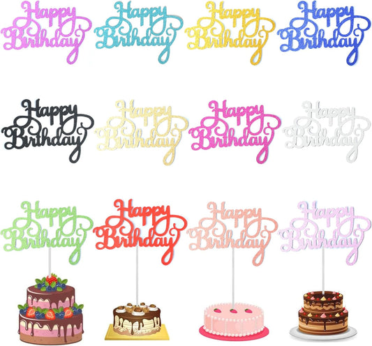 24 Pack Multi Colors Birthday Cake Topper Set, Glitter Cake Bunting Decor Birthday Cake Picks Party Decorations Supplies(Classic)