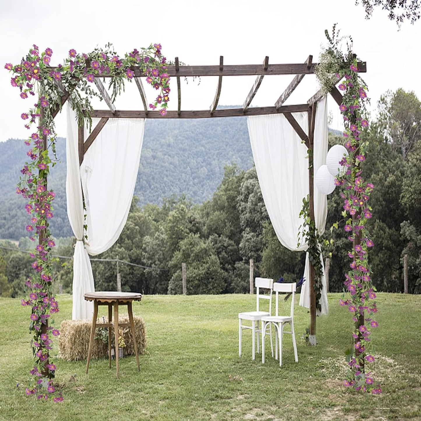 Purple Flower Garland Fake Vines Silk Artificial Daisy Purple Birthday Party Decorations Wisteria Flower Garland for Backdrop Bedroom Arch Wall Home Party Wedding Indoor Outdoor Cemetery Decor