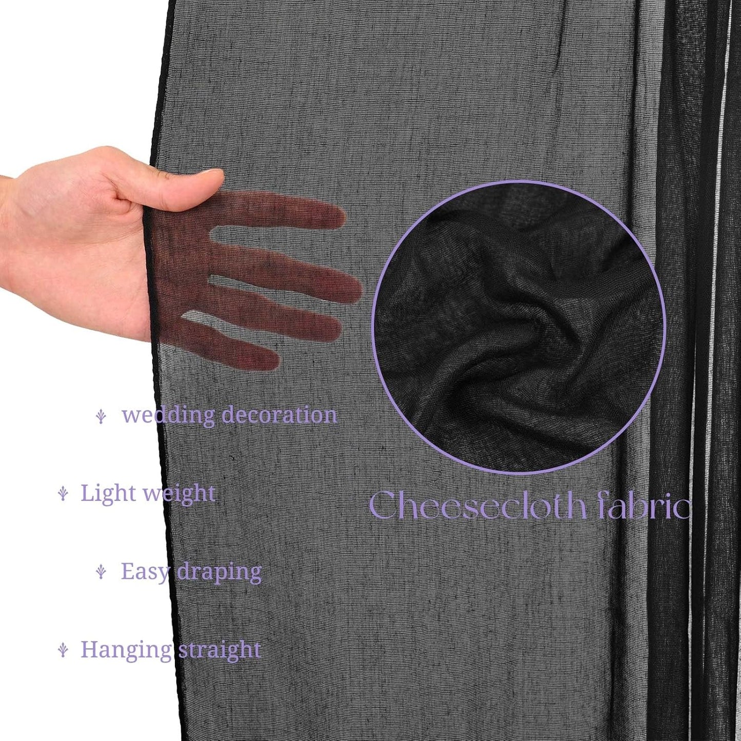 6 Panels Black Ceiling Drapes for Wedding, 5ftx10ft Ceiling Drapes Cheesecloth Sheer Fabric Curtain Wedding Arch Draping Fabric Romantic Ceilings Decorations for Weddings Party Ceremony Stage