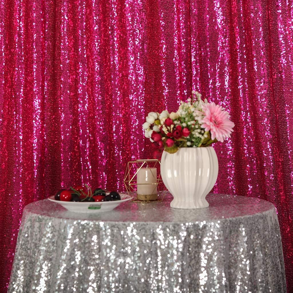 Eternal Beauty Hot Pink Sequin Backdrop, 7x7 Ft Glitter Background Curtains for Shimmer Photography Party Wedding Birthday Back Drop Decor