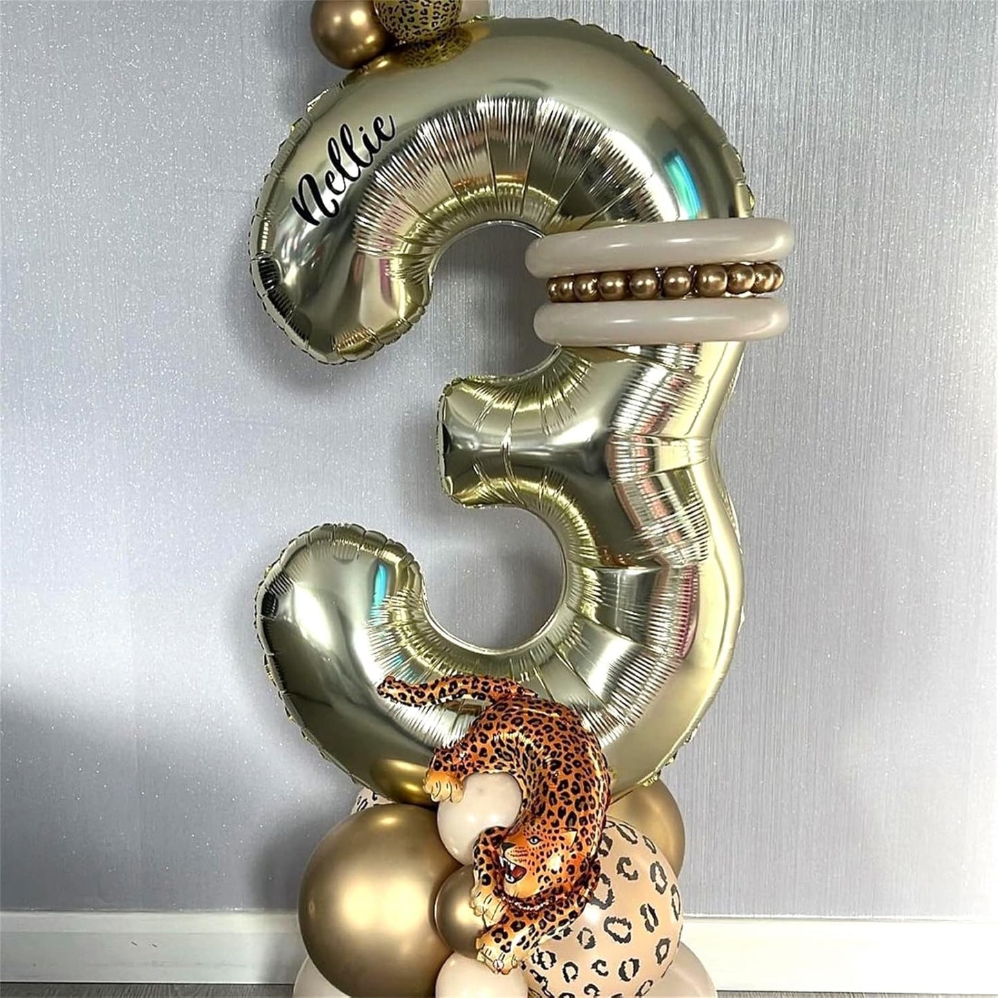 Champagne Gold Number 3 Balloons, 40 Inch Giant Light Gold Helium Foil Number 0-9 for Girls, Self Inflating 3rd Birthday Balloon for Boys Women Men Anniversary Baby Shower Party Decorations Supplies