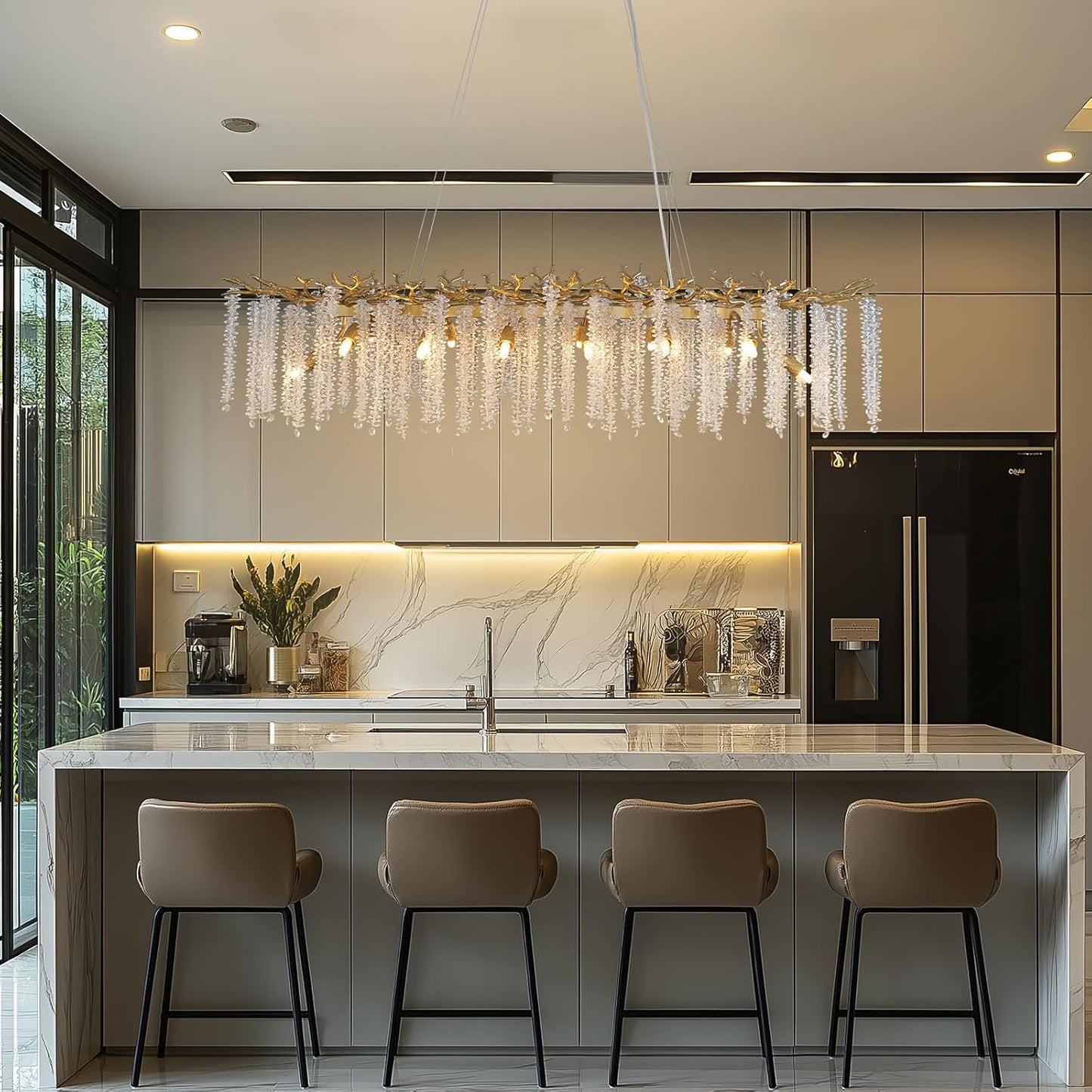 YUYI Modern Crystal Chandelier, 47.2" Gold Tree Branch Chandeliers for Dining Room, Large Rectangular Chandelier, Luxury Ceiling Light Fixture for Living Room, Kitchen Island, Foyer, 5 Year Warranty