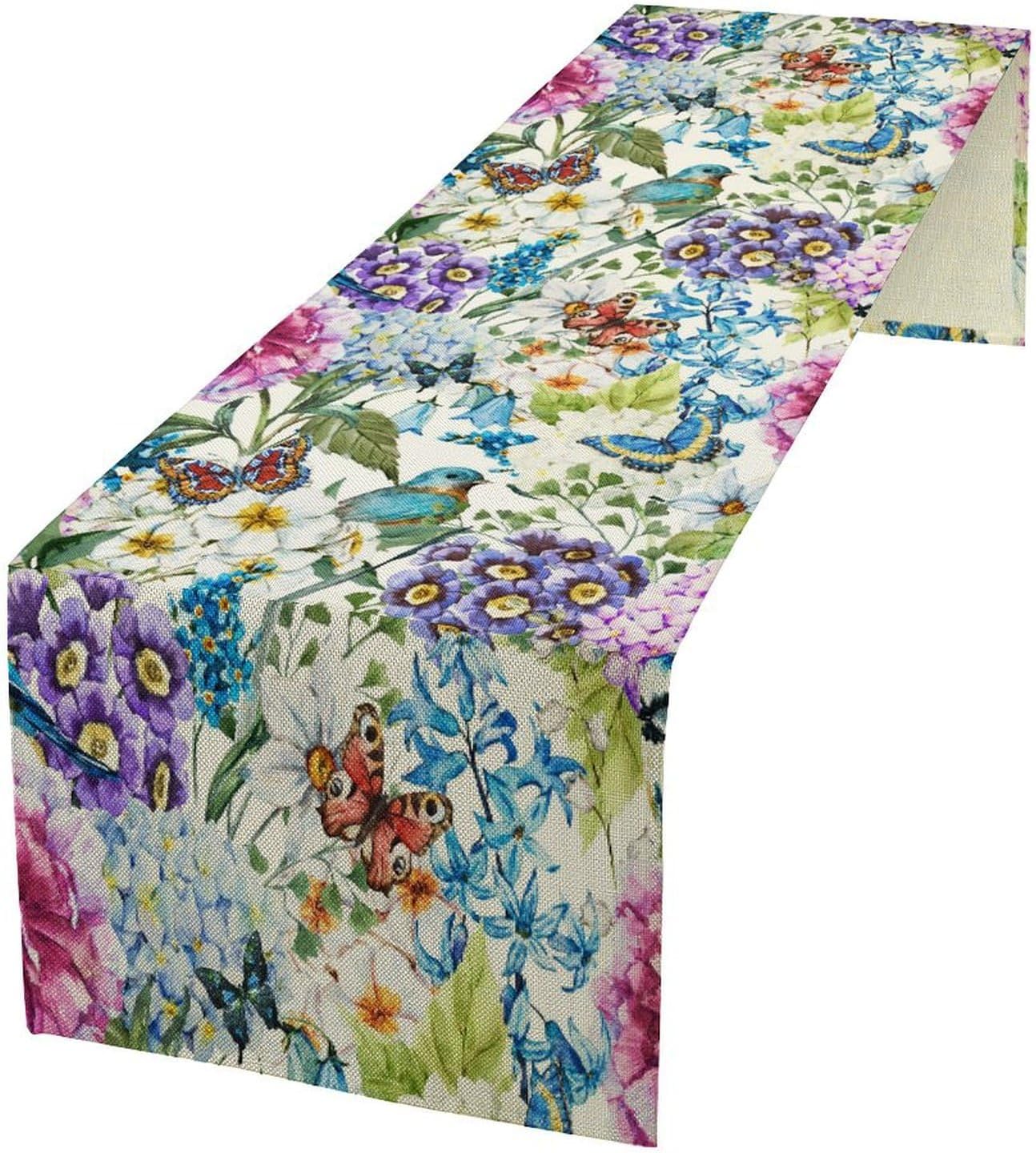 Brown Bird Floral Table Runner Spring Flower Kitchen Table Decoration Suitable for Family Dinner Decoration 13x60 Inch