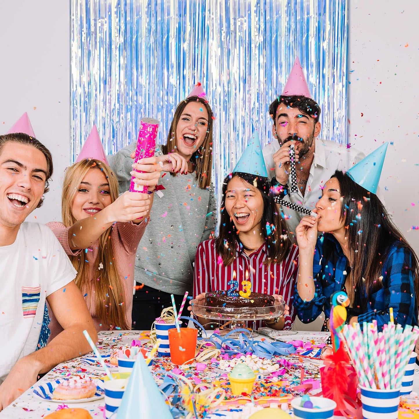 10 Pack Foil Curtain Backdrop Iridescent Metallic Tinsel Foil Fringe Curtains Photo Booth Props for Birthday Wedding Engagement Baby Shower Bachelorette Christmas Holiday Celebration Party Decoration