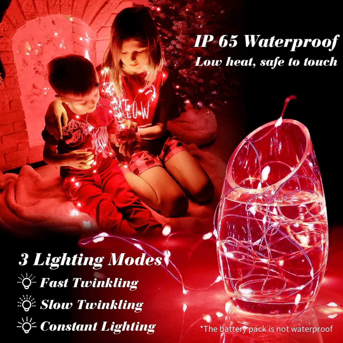 ZGWJ 12 Pack Fairy Lights Battery Operated, 7ft 20 Mini LED Fairy String Lights Silver Wire 3 Modes for DIY, Parties, Wedding, Bedroom, Halloween Christmas Decoration Red
