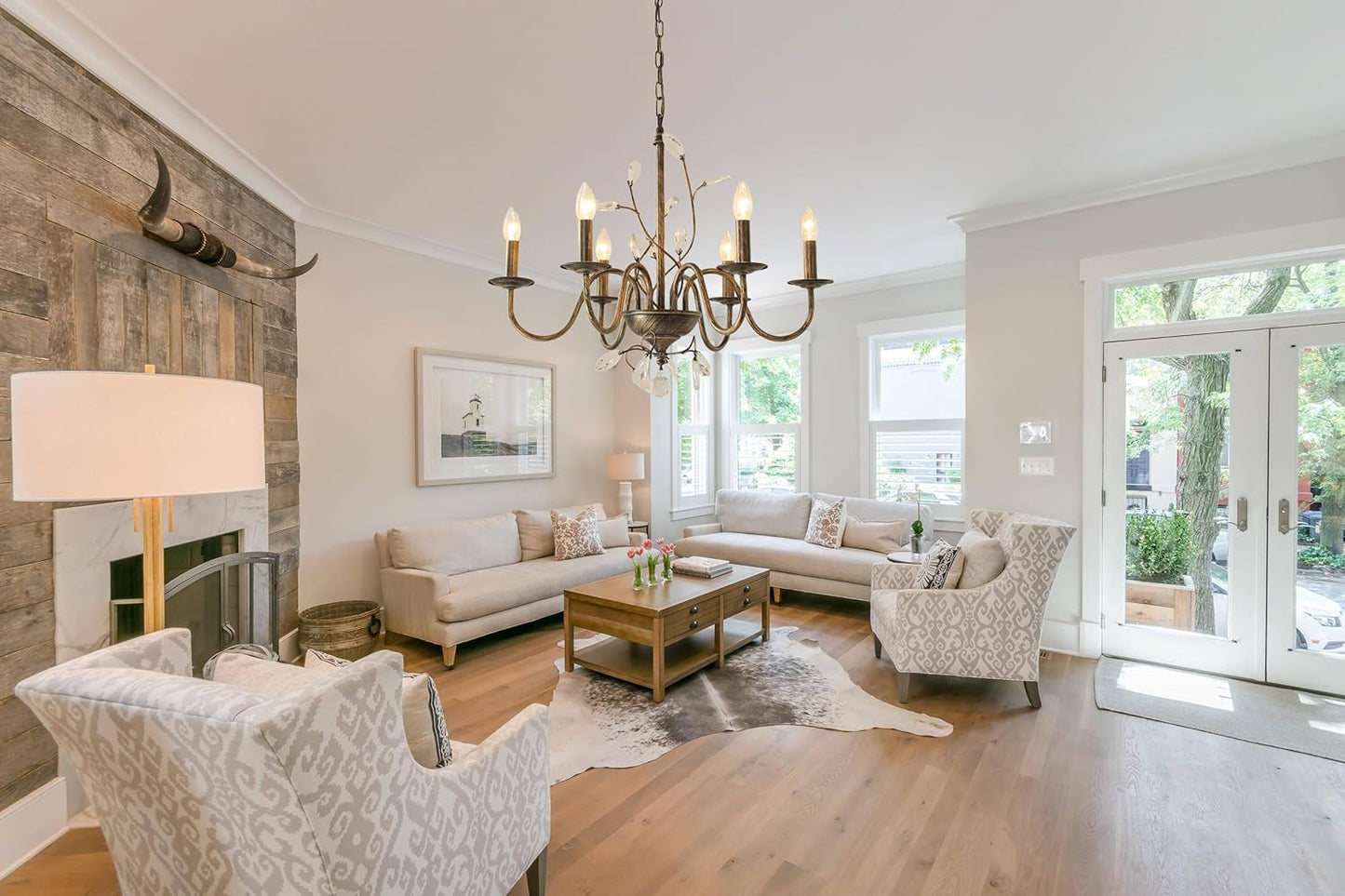 Farmhouse Crystal Chandelier,26 Inch Modern Flower Branch Oil-Rubbed Bronze Rustic Vintage Hanging Pendant Ceiling Light Fixture for Living Room Dining Room Bedroom Foyer Entryway