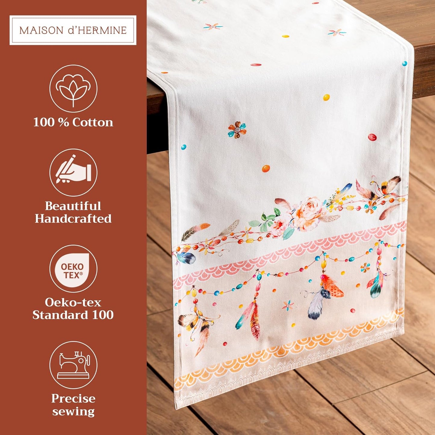 Maison d' Hermine Table Runner 100% Cotton Double Layer Table Runners 72 inches Long Decorative for Home Kitchen Dining Party Wedding Bridal Shower Spring Summer (Ibiza - Beige, 14.50" x 72")