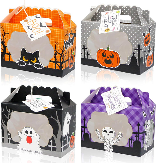 24 Pack Halloween Treat Boxes, Trick or Treat Candy Boxes with Window Halloween Party Favors Gift Goodie Boxes Supplies for Cookie Biscuit Donuts Dessert Cupcake Pie