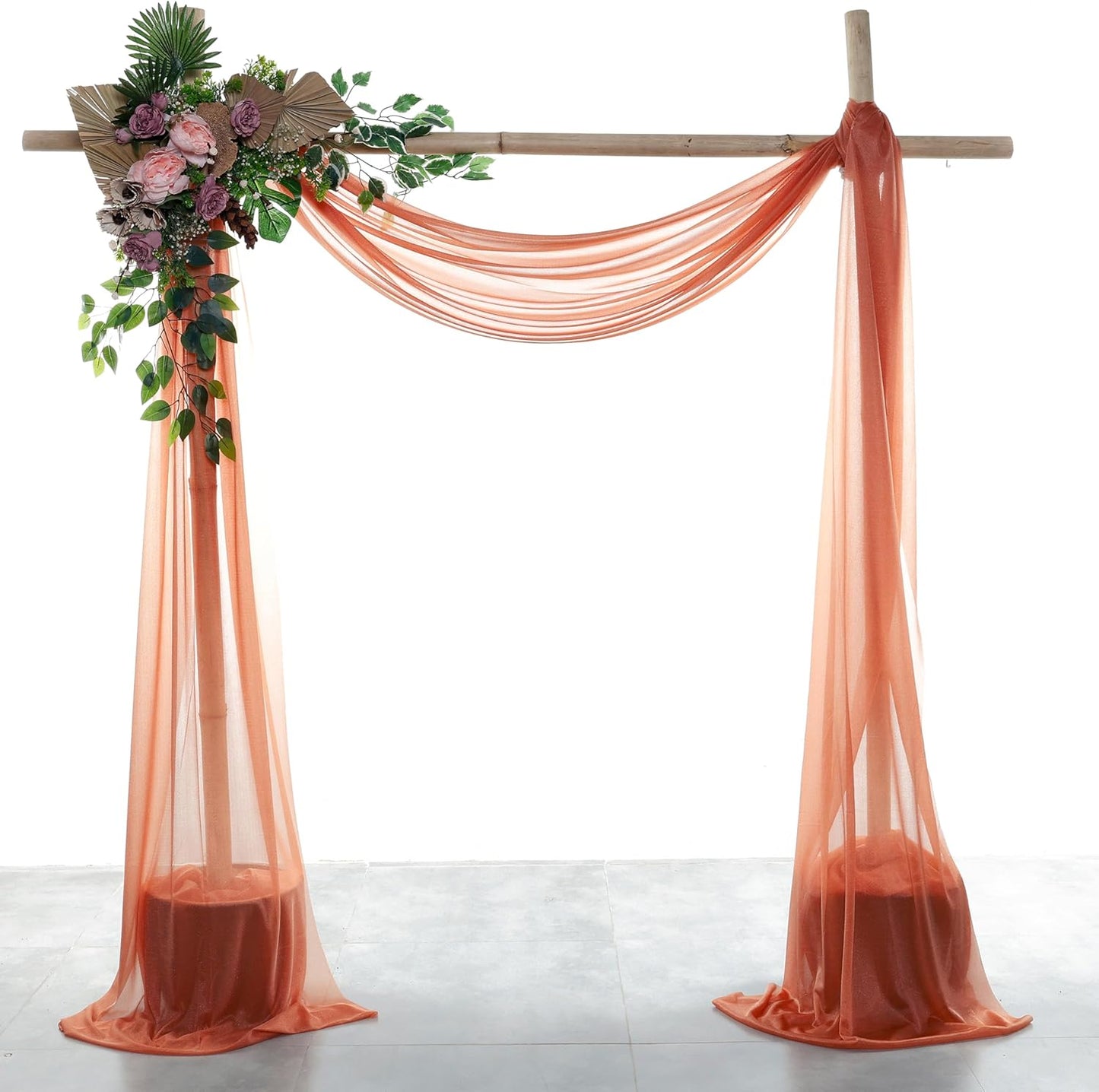 VDS Pack of 2 Panel (30 Inch X 40 Feet) Wedding Arch Draping Fabric Sheer Chiffon Fabric Drapery for Wedding Ceremony Reception Swag Backdrop Canopy Chuppah ARBO Altars Decoration (Terracotta)