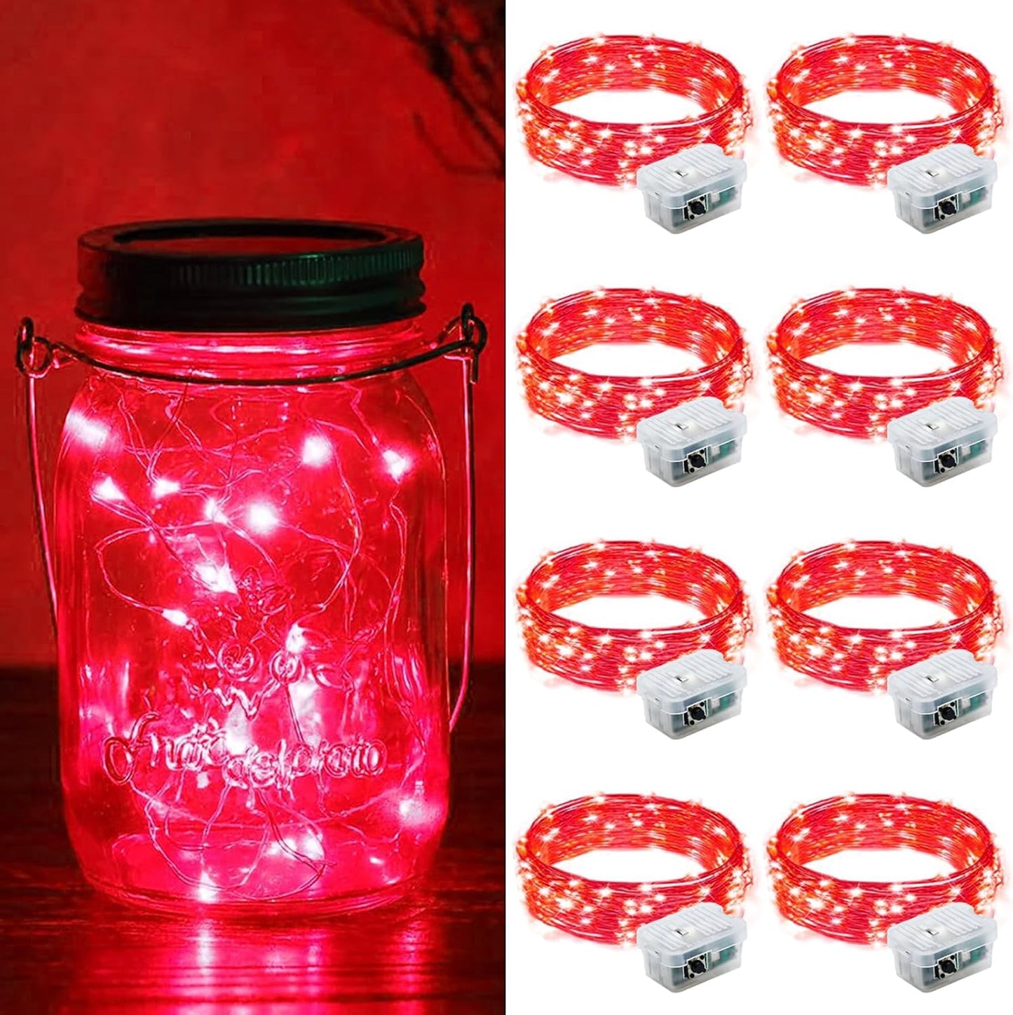 ZGWJ 8 Pack Fairy Lights Battery Operated, 7ft 20 Mini LED Fairy String Lights Silver Wire 3 Modes for DIY, Parties, Wedding, Bedroom, Halloween Christmas Decoration Red