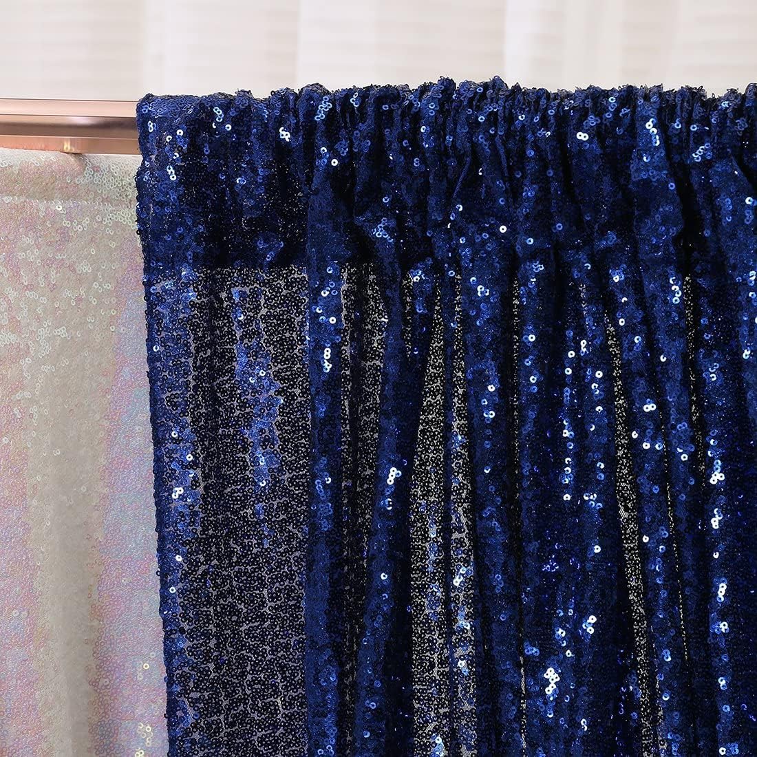 Poise3EHome 2ft x 8ft Blue Sequin Photography Backdrop Curtains 2 Panels for Party Decoration, Navy Blue