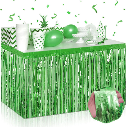 3 Pack 29 x108 Inch Light Green Foil Fringe Table Skirts Metallic Banner for Tinsel Streamer Garland Backdrop for Parade Floats Wedding Thanksgiving Birthday Christmas New Year Party Decoration