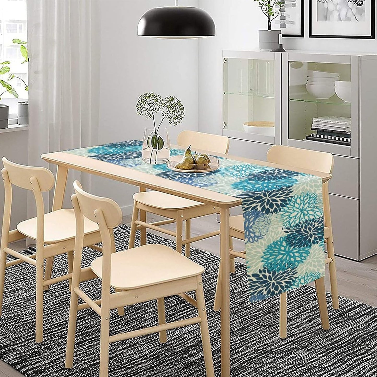 Floral Table Runner,Blue Flowers Print Spring Summer Table Cloth Kitchen Dining Table Home Party Decoration 13x36 Inch