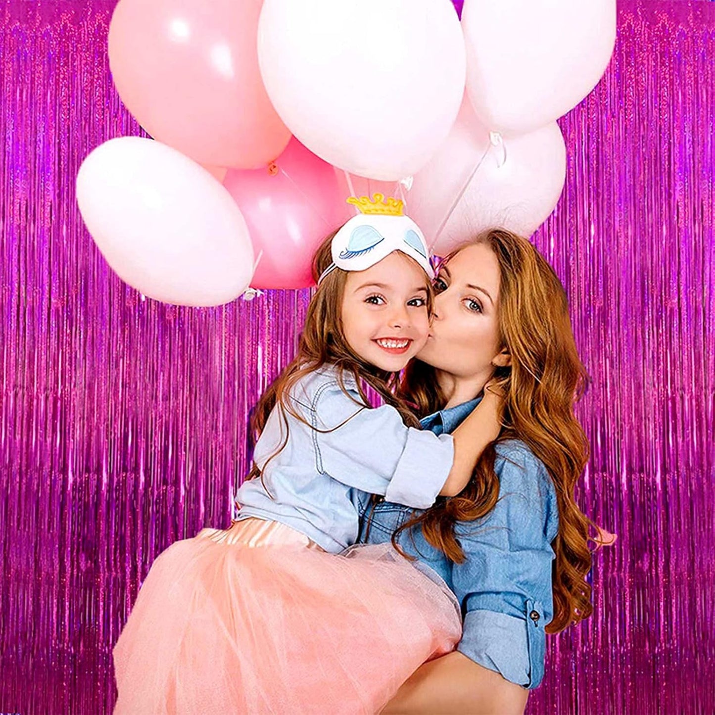 4 Pack Fuchsia Tinsel Foil Fringe Curtain Backdrop, 3.28Ft x 8.2Ft Metallic Streamers for Photo Booth Props Wedding Bridal Shower Bachelorette Birthday Halloween Christmas Party Decoration