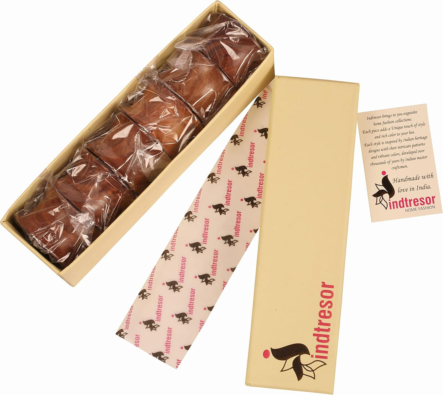 Beautifully Handcrafted Natural Wood Large Size Party Dining Table Napkin Holders in Natural Tone. (Set of 6).