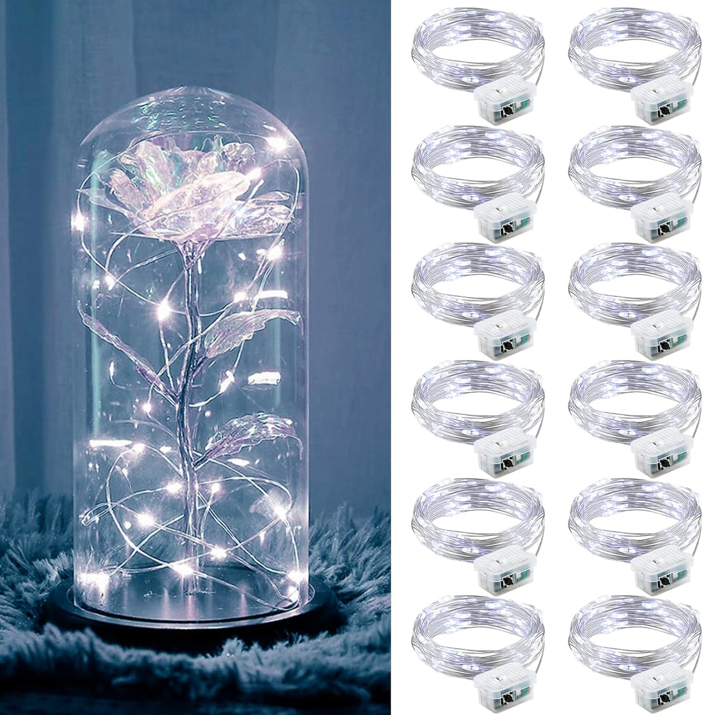 ZGWJ 12 Pack Fairy Lights Battery Operated, 7ft 20 Mini LED Fairy String Lights Silver Wire 3 Modes for DIY, Parties, Wedding, Bedroom, Halloween Christmas Decoration Silver White