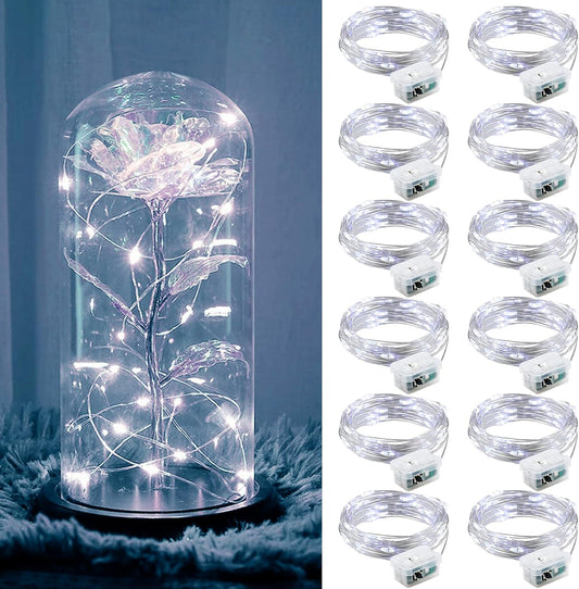 ZGWJ 12 Pack Fairy Lights Battery Operated, 7ft 20 Mini LED Fairy String Lights Silver Wire 3 Modes for DIY, Parties, Wedding, Bedroom, Halloween Christmas Decoration Silver White