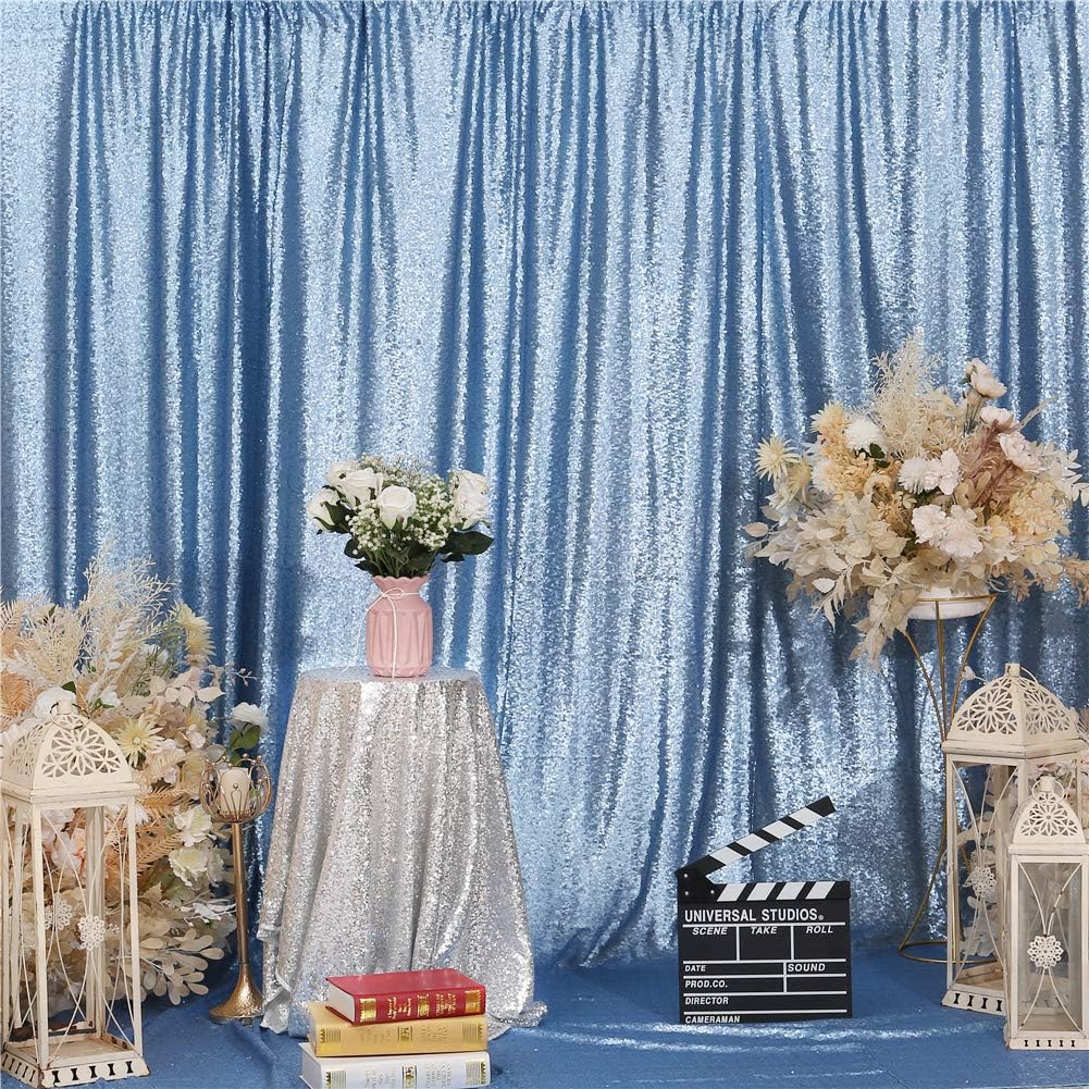Eternal Beauty Baby Blue Sequin Backdrop, 8x8 Ft Glitter Background Curtains for Shimmer Photography Party Wedding Birthday Back Drop Decor