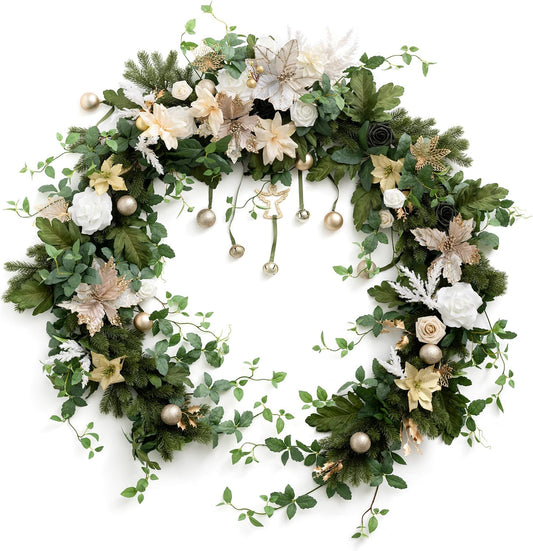 Ling's moment 9FT Christmas Flower Garland, Handcrafted Wedding Sweetheart Table Centerpieces Head Table Decor Arch Backdrop Decorations for Wedding | Gold