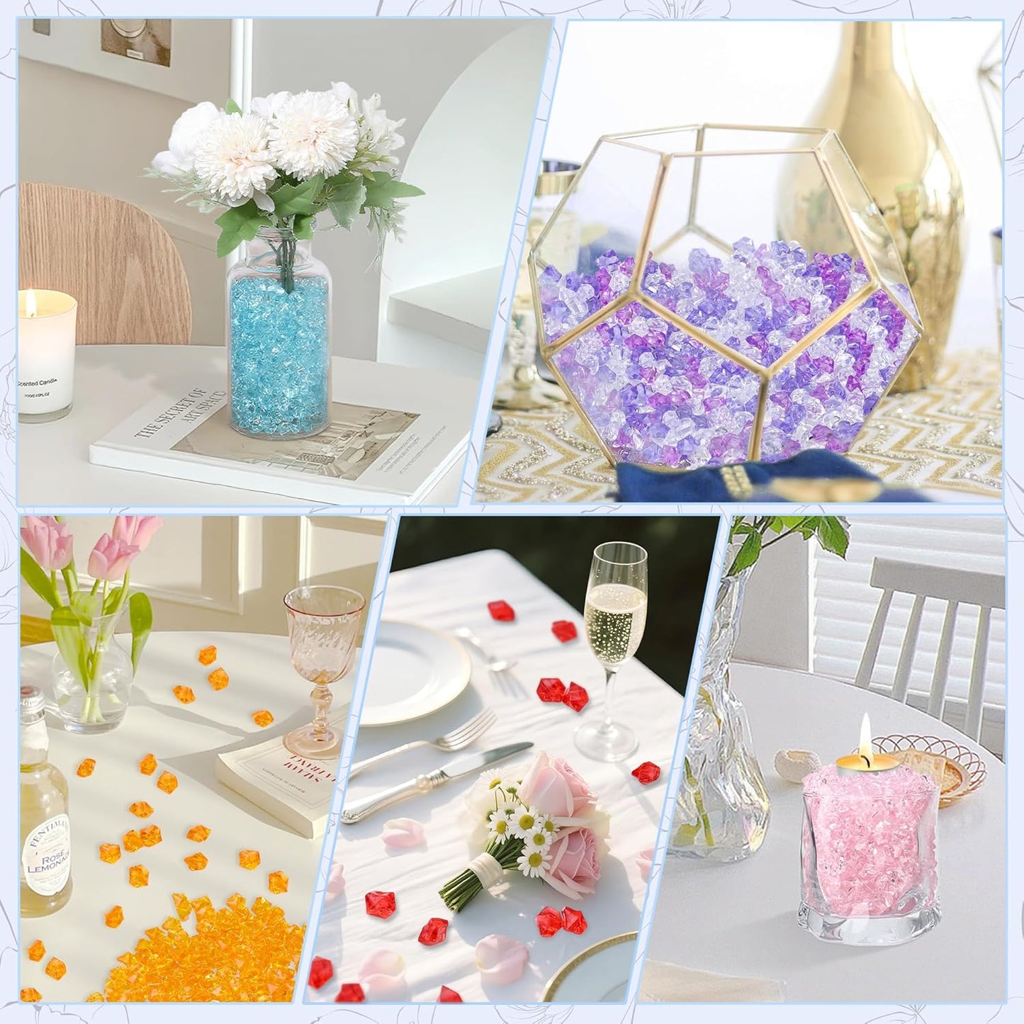 LAIDANLA 500PCS Purple Acrylic Gems Vase Fillers Fake Ice Cubes Plastic Diamonds Fake Crushed Rocks for Centerpiece DIY Party Table Scatter Prop Wedding Decoration Accessories