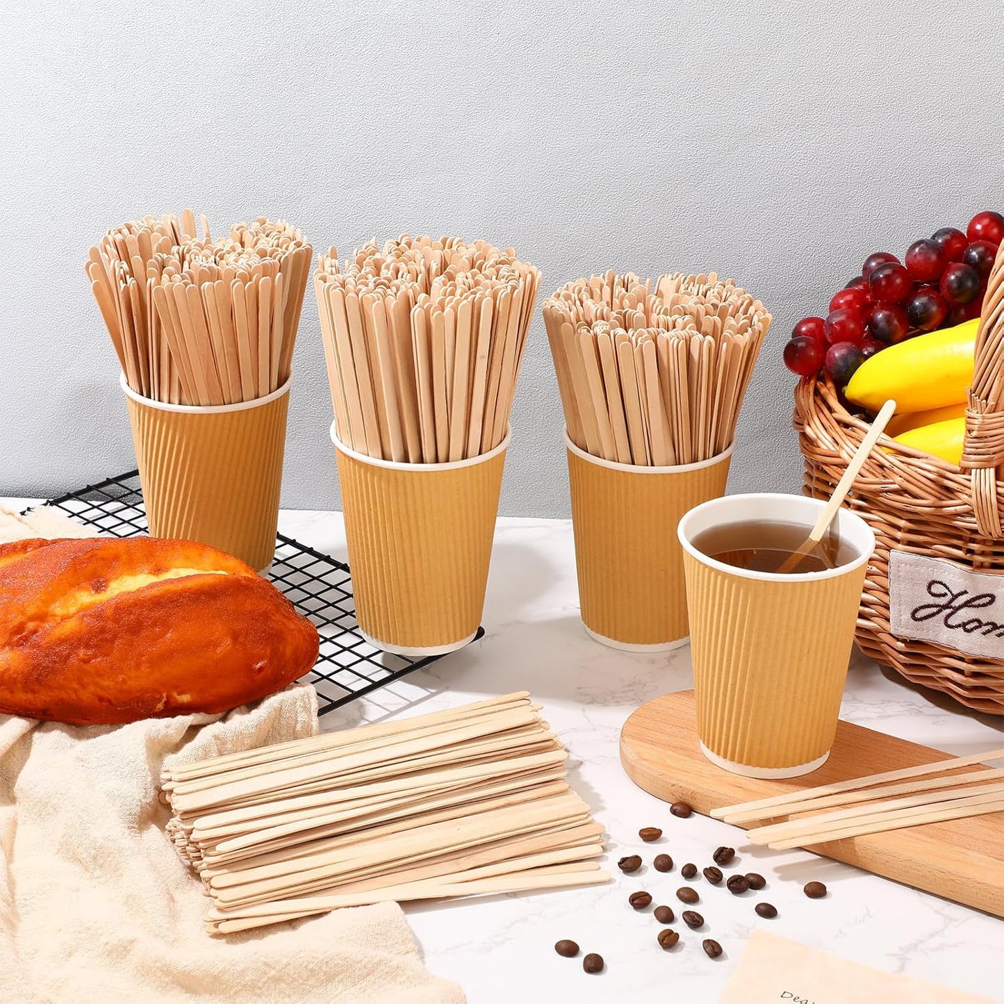 Meanplan 5000 Pcs Wooden Coffee Stirrers Disposable Stir Sticks Birch Wood Coffee Stirring Sticks Bar Long Cocktail Drink Stirrers with Round Ends for Hot Chocolate Tea Beverages (7 Inch)