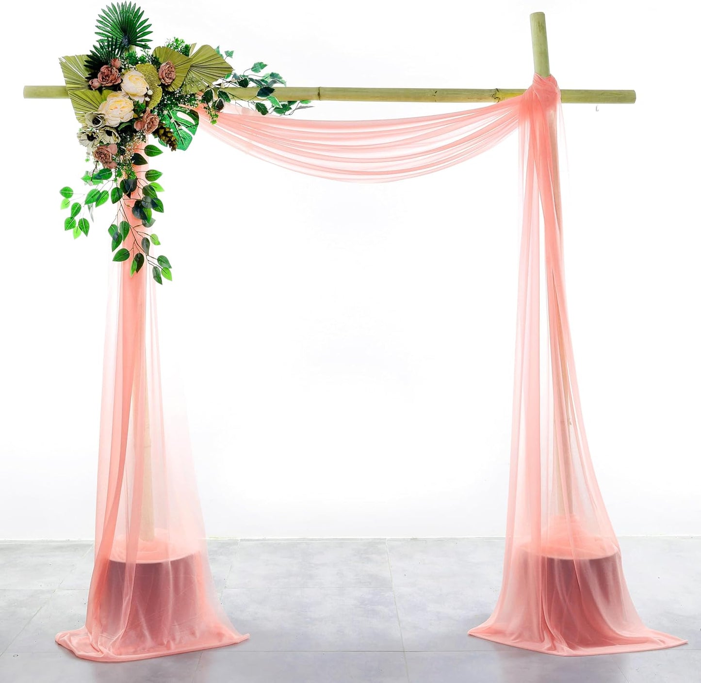 VDS Pack of 3 Panel (30 Inch X 20 Feet) Wedding Arch Draping Fabric Sheer Chiffon Fabric Drapery for Wedding Ceremony Reception Swag Backdrop Canopy Chuppah ARBO Altars Decoration (Peach)