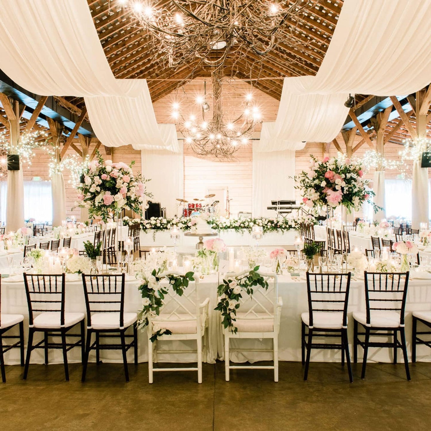 MODFUNS Champagne Ceiling Drapes for Parties 2 Panels 5FTx20FT Sheer Fabric for Draping Chiffon Curtain Ceiling Backdrop Wedding Arch Drapes Fabric Tulle Wedding Curtains Banquet Hall Tent Drapery