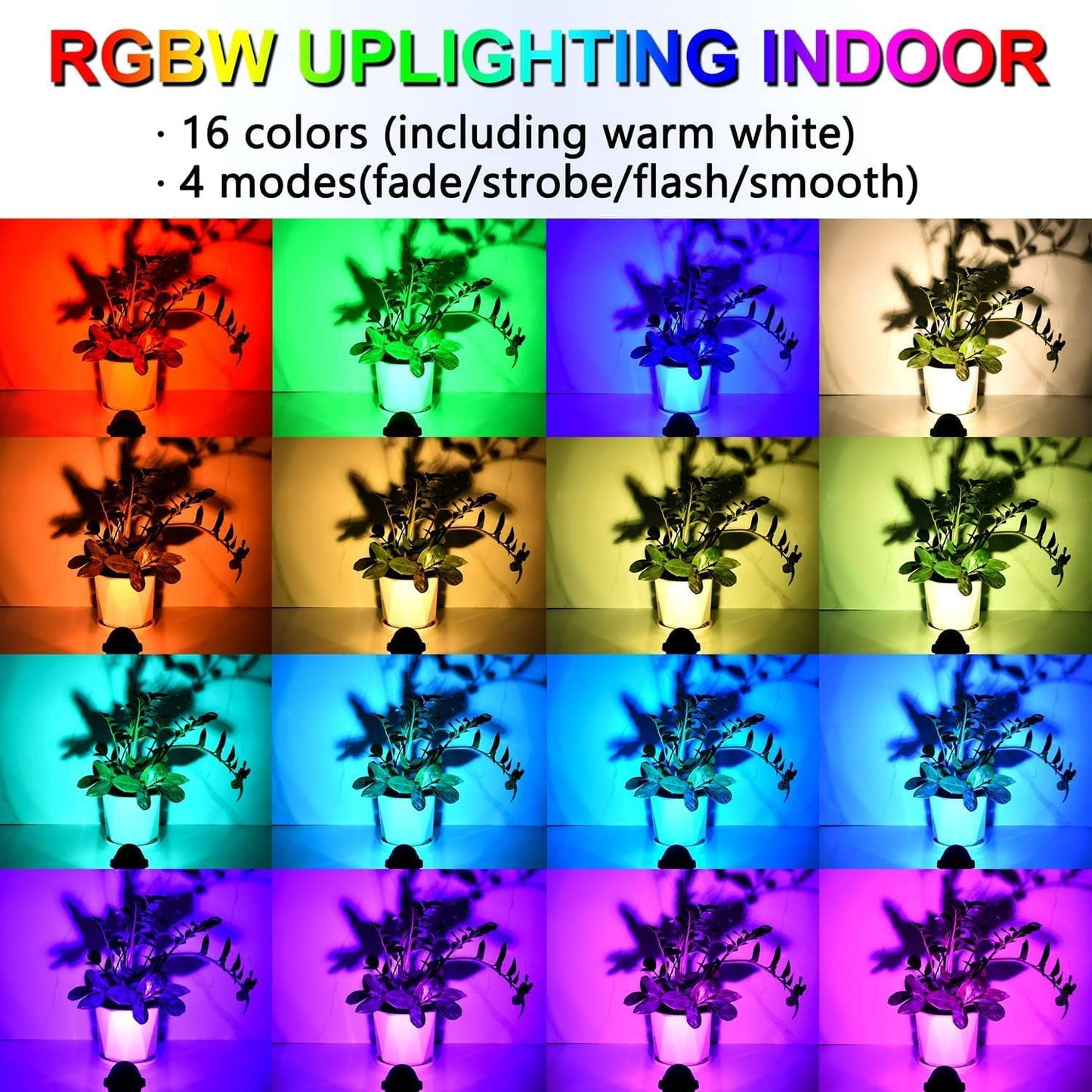 Spot Lights Indoor, 5W RGBW Uplighting 16 Color Changing Up Lights Indoor with Remote Control, Plant Spotlight Decorative (2 Pack with Base and Stake)