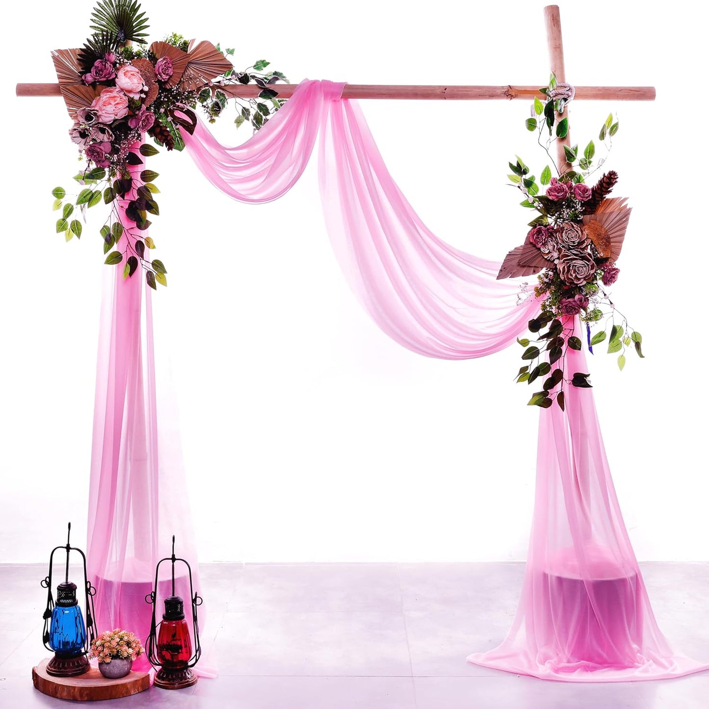 VDS Pack of 2 Panel (30 Inch X 50 Feet) Wedding Arch Draping Fabric Sheer Chiffon Fabric Drapery for Wedding Ceremony Reception Swag Backdrop Canopy Chuppah ARBO Altars Decoration (Bubblegum)