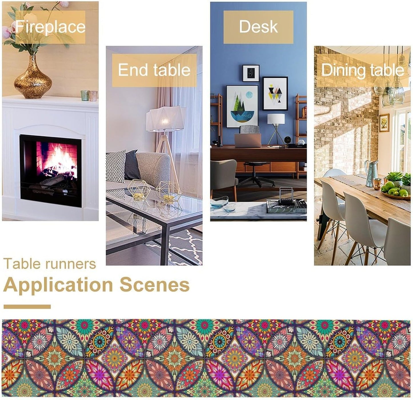 Boho Floral Table Runner,Colorful Flower Retro Bohemian Table Cloth Kitchen Dining Table Home Party Decoration 13x90 Inch