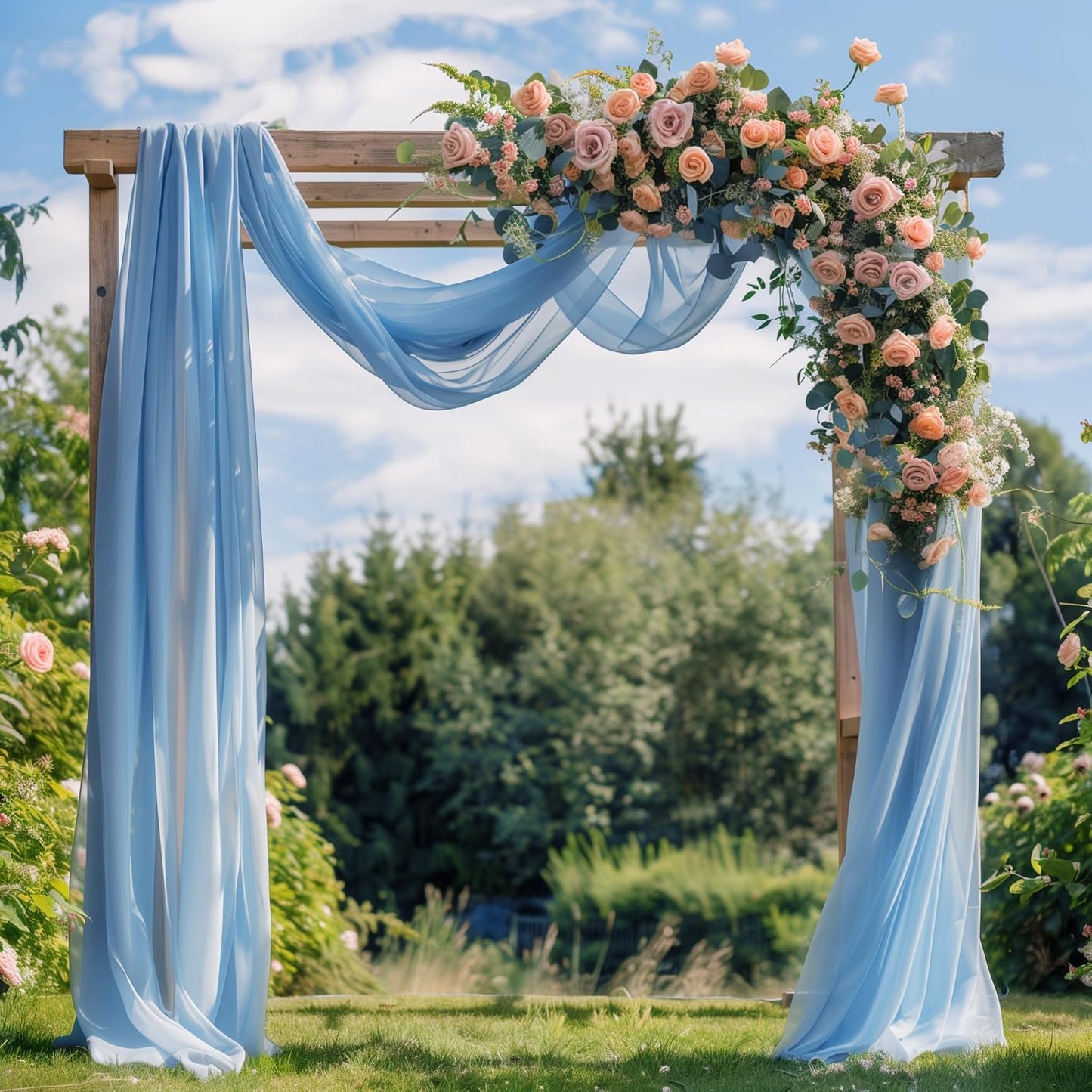 Wedding Arch Draping Fabric 1 Panel 28.7" x 20FT Dusty Blue Sheer Chiffon Backdrop Drapes for Wedding Ceremony Birthday Party Bridal Shower Outdoor Decoration