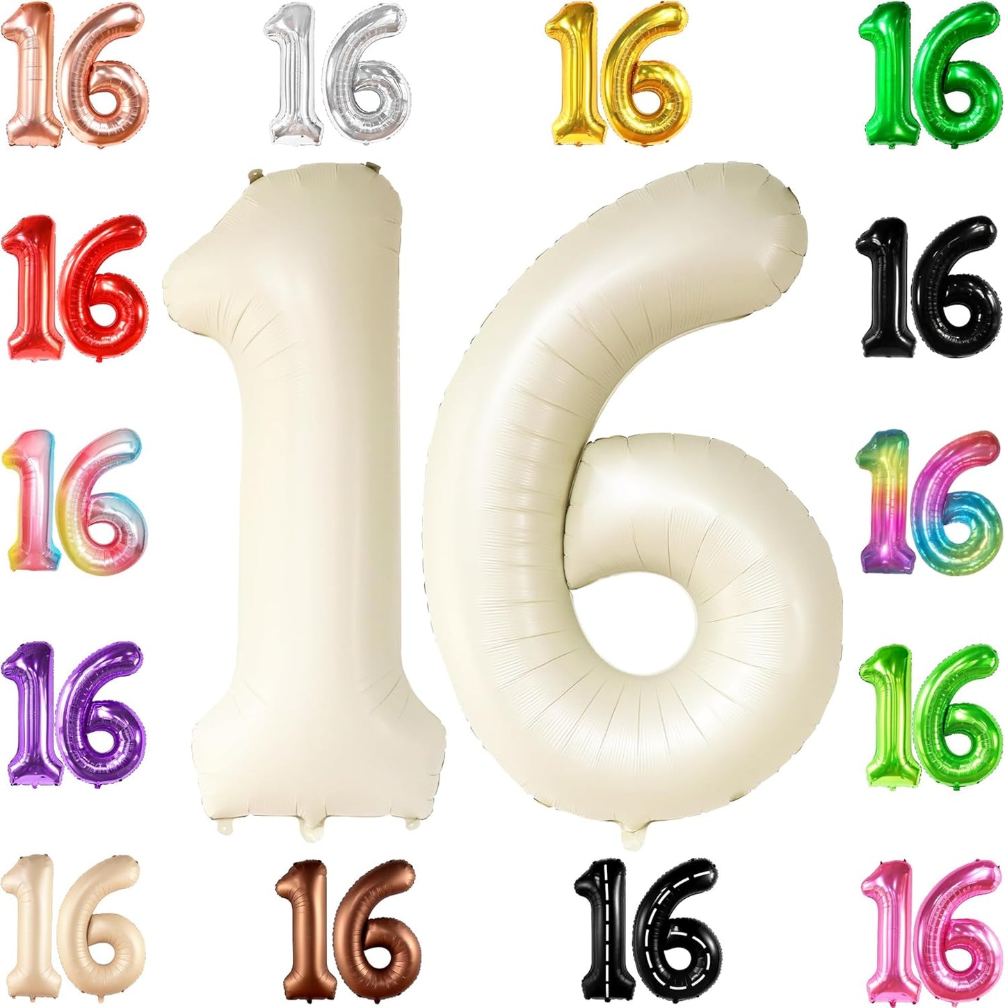 KatchOn, Cream 16 Balloon Numbers - Large, 40 Inch | 16 Birthday Balloons for Sweet 16 Party Decorations