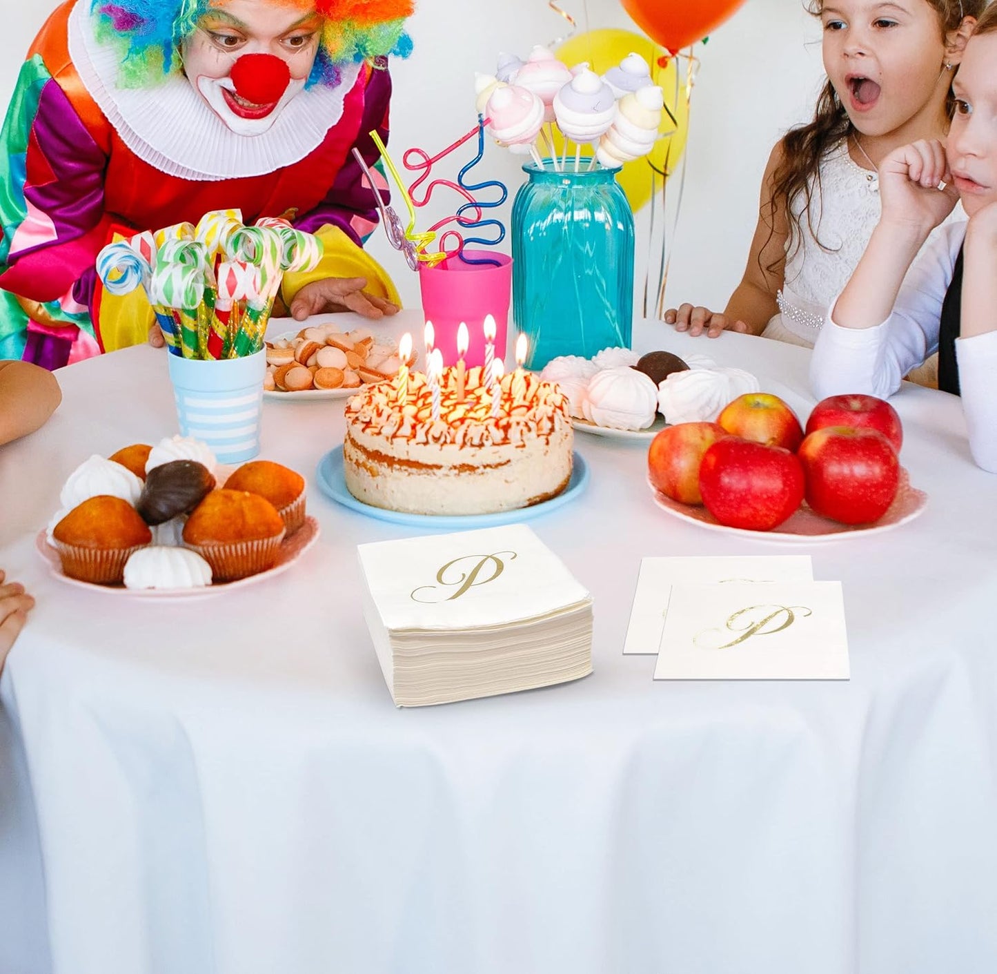 Gift Boutique - 100 Gold Monogram Cocktail Napkins Letter P Disposable Paper Pack Elegant Metallic Golden Foil Hand Napkin for Powder Room Wedding Holiday Birthday Party Baby Shower Decorative Towels