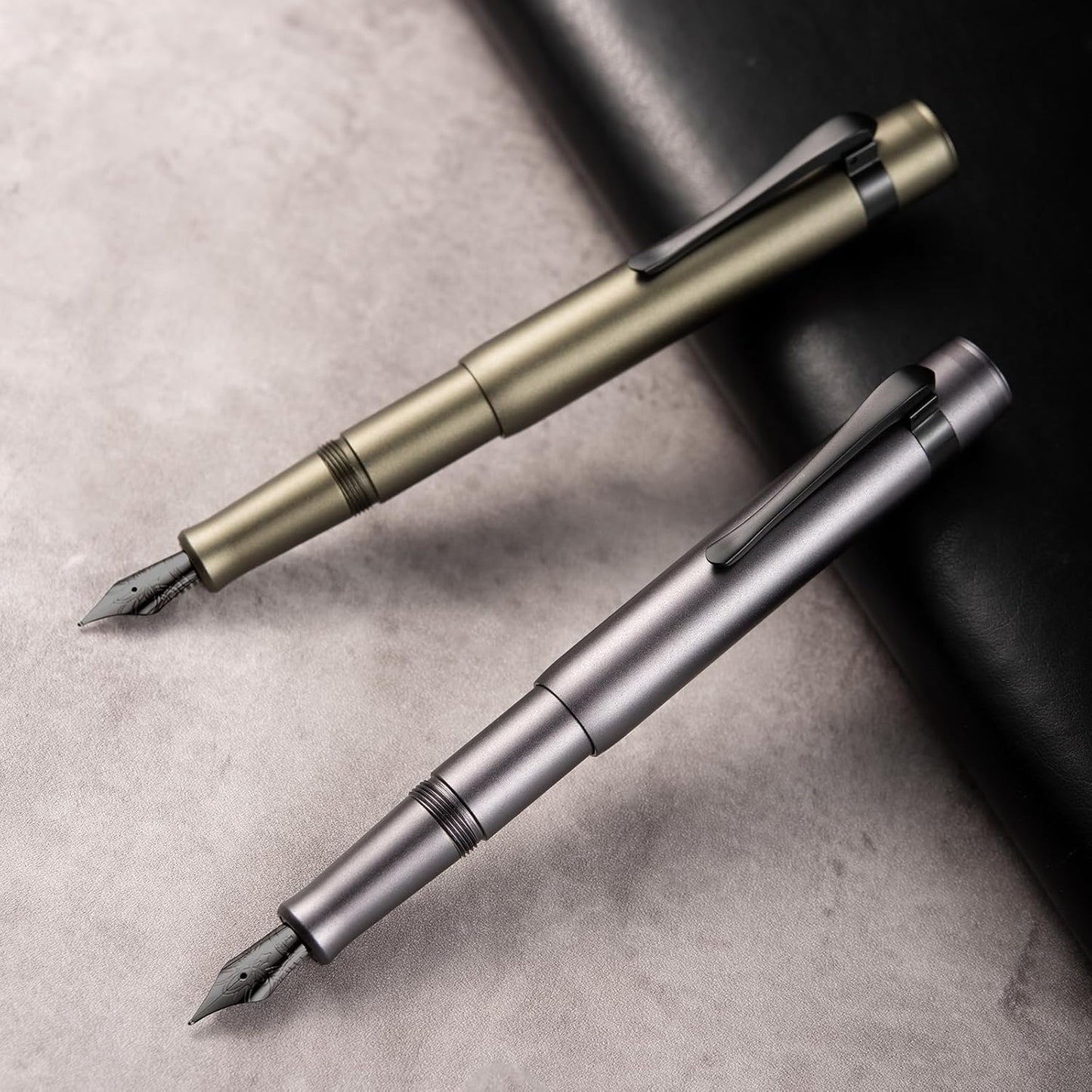 Hongdian M2 Black Forest Mini Fountain Pen, Bent Nib & Sleek Shape Aluminium Short Pocket Travel Pen (Space Gray)