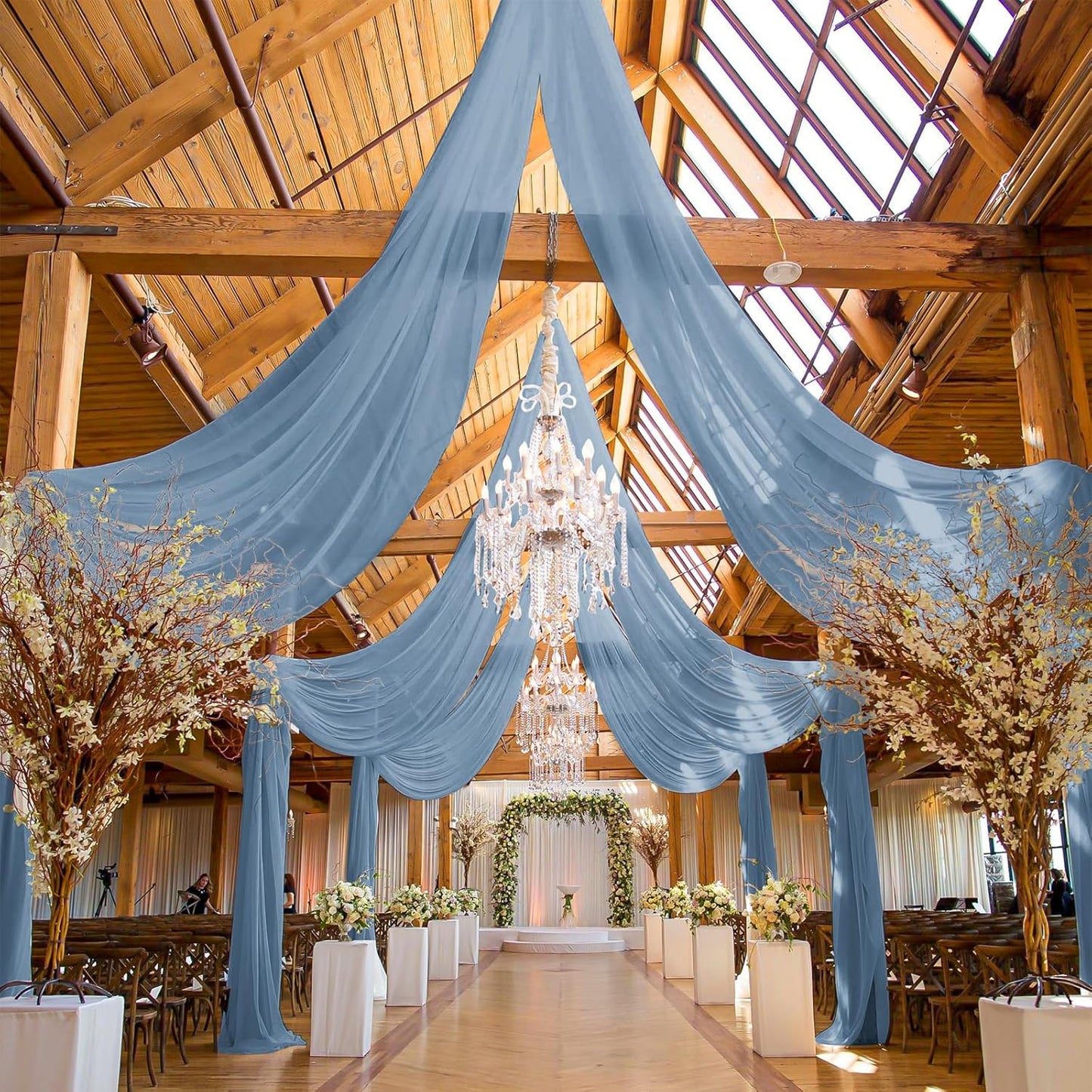 6 Panels Dusty Blue Ceiling Drapes for Wedding, 5ftx10ft Ceiling Drapes Cheesecloth Sheer Fabric Curtain Wedding Arch Draping Fabric Romantic Ceilings Decorations for Weddings Party Ceremony Stage