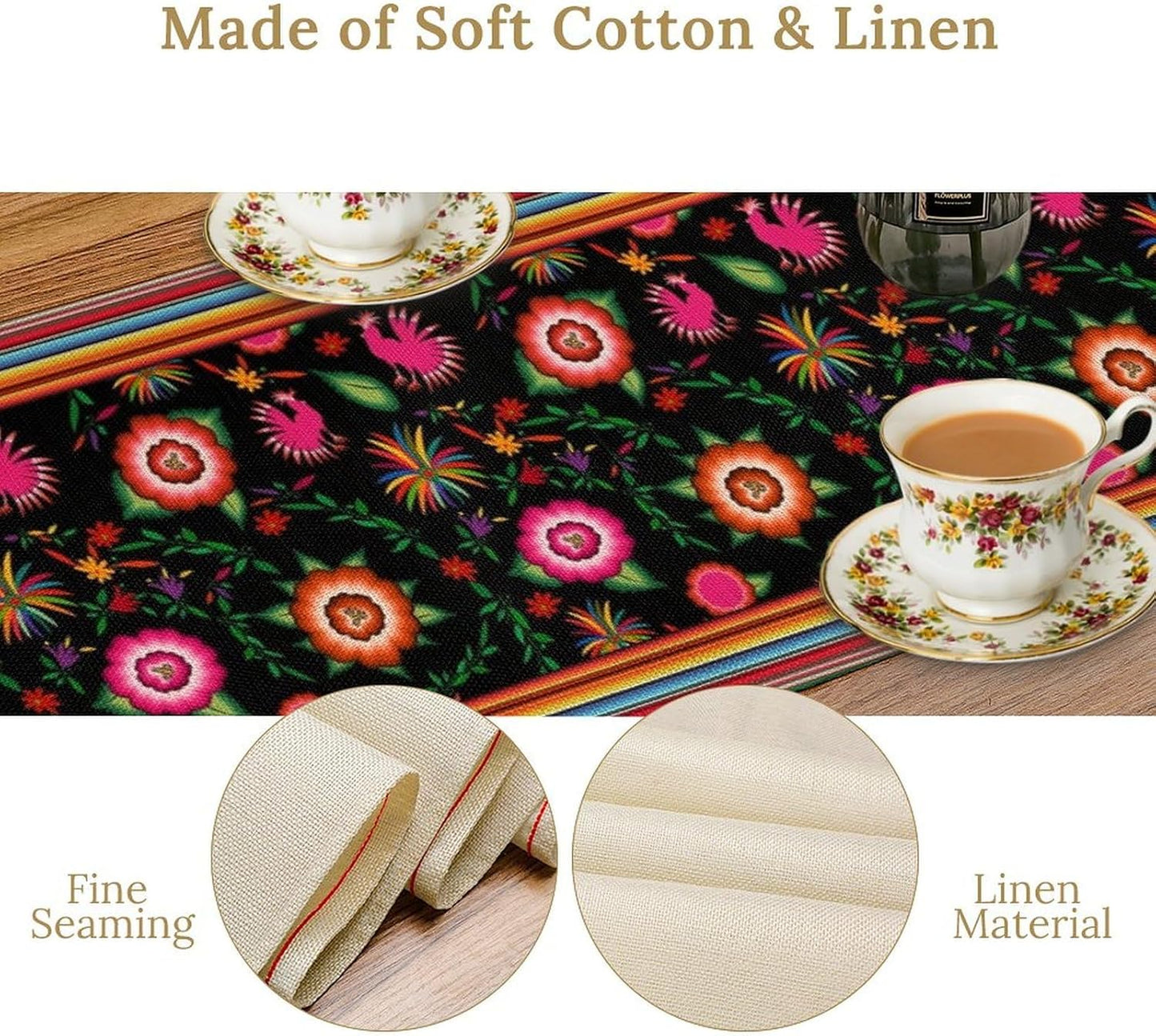 Mexican Table Runner,Colorful Flowers Cinco De Mayo Decor Table Runner for Kitchen Dining Table Home Party Decoration 13x108 Inch