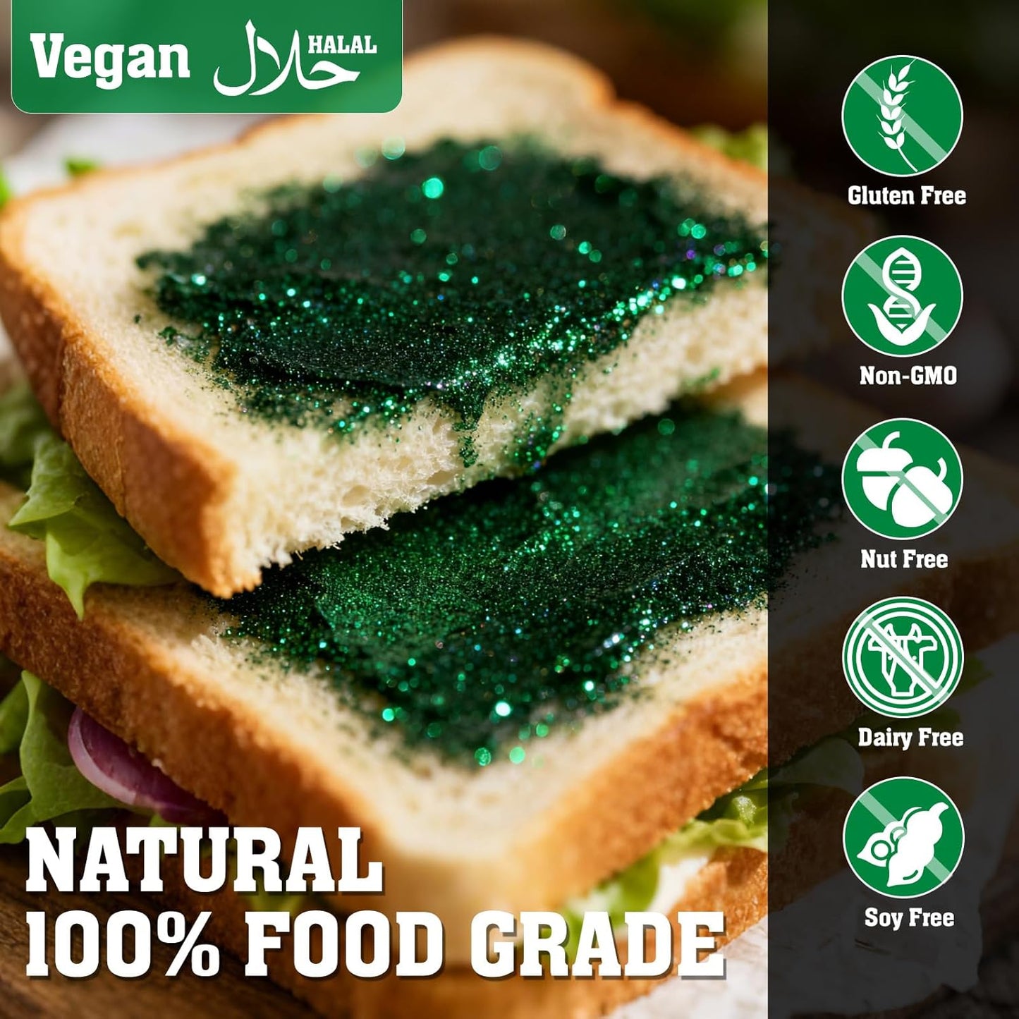 Twisweet Christmas Green Edible Glitter for Drinks, Food Grade 10g Sparkling Sprinkles Cake Decorating Supplies, Edible Luster Dust for Cocktail Beverages, Food Coloring Shimmer Powder for Cupcakes Cookies Cake Decorations