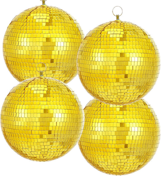 Gold Mirror Disco Ball Hanging: 6 Inches Reflective Ball - 80s Party Club Stage Props DJ Light Effect Decoration (6''-4PCS)