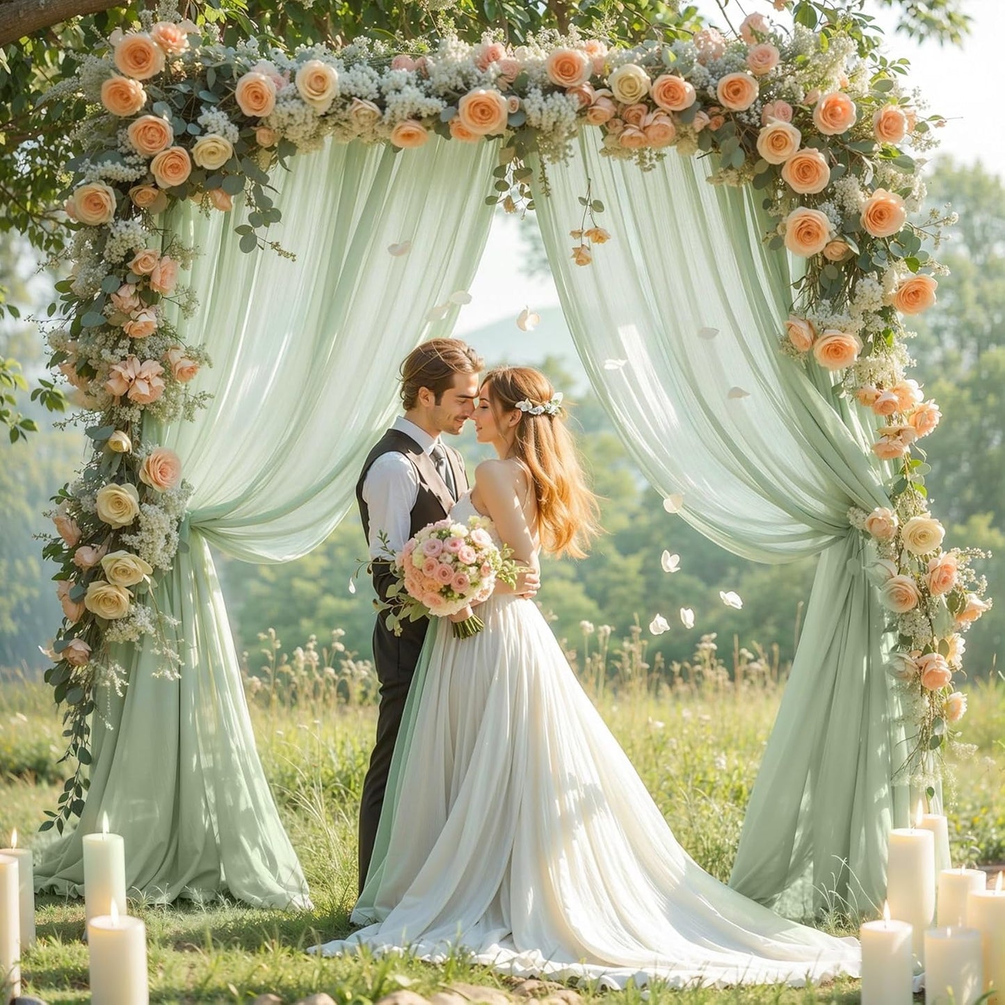 Wedding Arch Draping Fabric,1 Panel 18FT Sage Green Arch Backdrop Drapes Chiffon Fabric Drapes Arbor Drapery for Wedding Ceremony Reception Swag Decorations